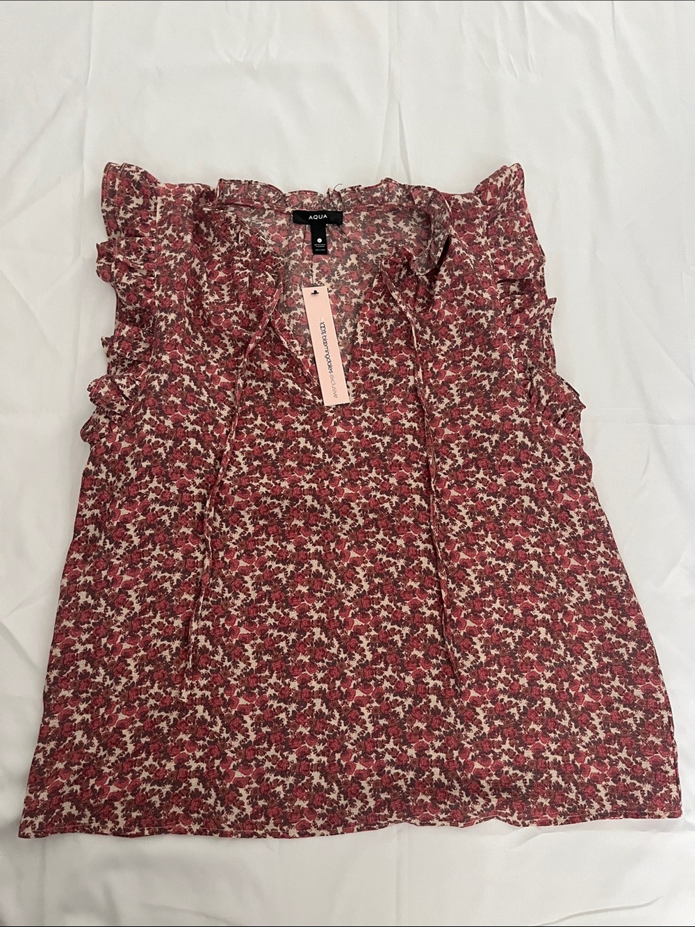 Aqua Rose-Print Ruffle Cap-Sleeve Blouse